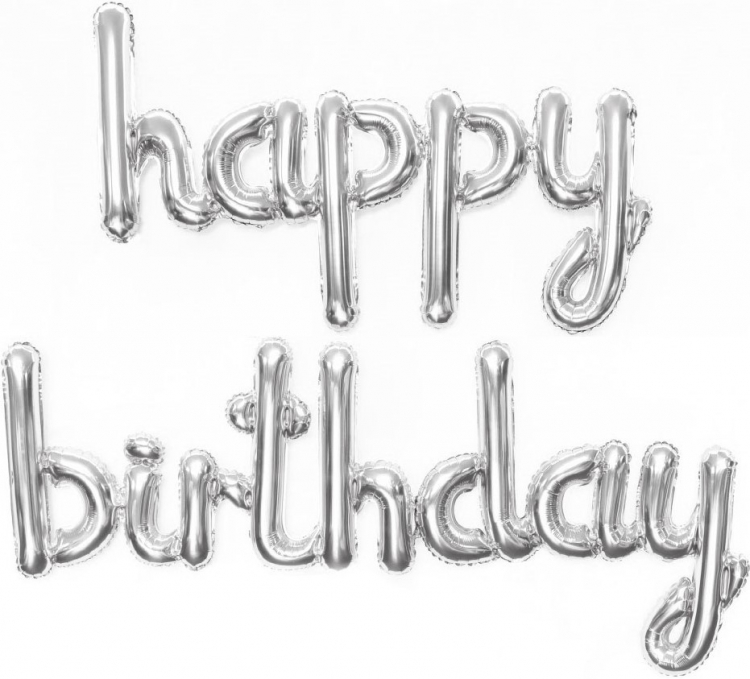Набор шаров Мини-Надпись "Happy Birthday", Серебро (в упаковке)