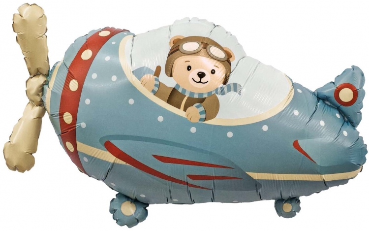Шар Фигура Самолет и мишка-пилот ( в упаковке) 